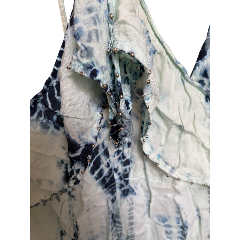 Free People Tie Dye Alligator Tank Blue Beaded Ruffle‎ Peplum XS - Picture 8 of 12